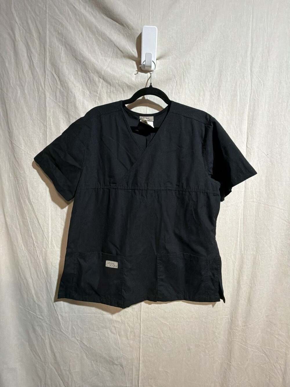 Urbane Scrubs Women's Black Mock Wrap Short Sleeve Medical Scrub Top Large